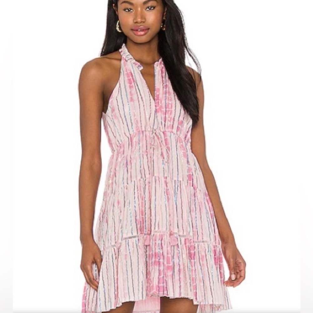Saylor Rheta Pink Metallic Tie Dye Stripe Dress Size S